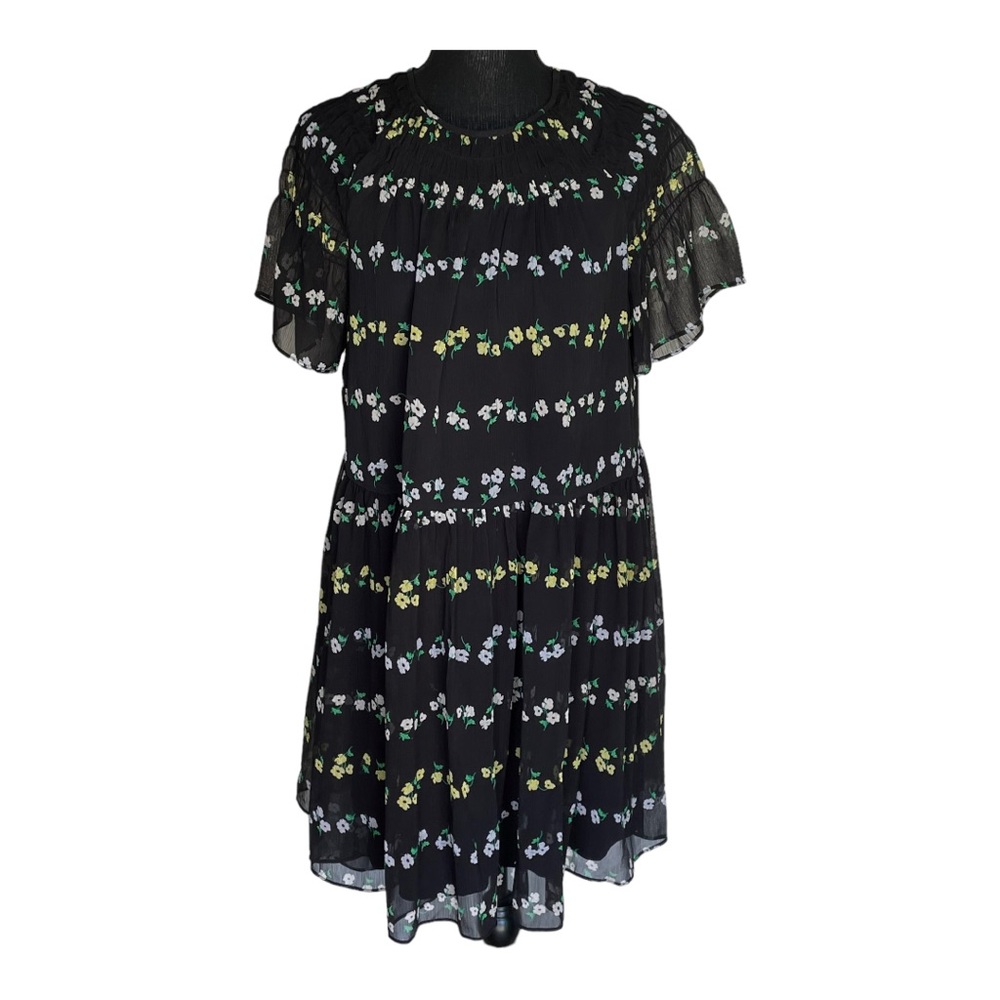 Ann Taylor Floral Babydoll Dress Black M